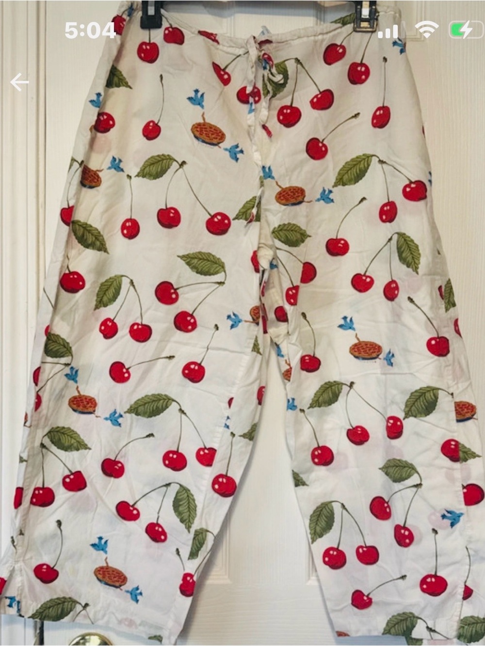 Vintage Nick & Nora Cherry Pie Drawstring Pajama Pants Women's Size L